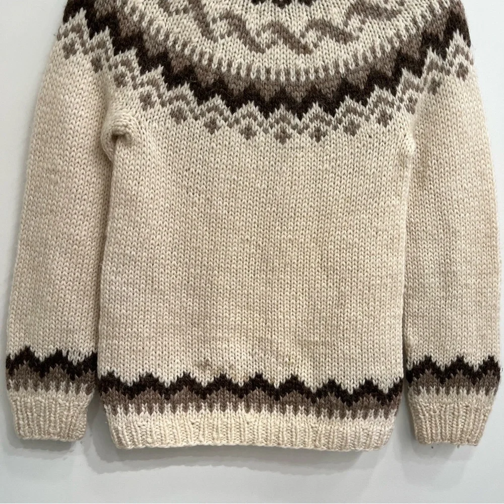 Vintage Icelandic Wool Sweater Hilda Ltd Nordic Fair Isle Cream Beige Brown M - Picture 4 of 10